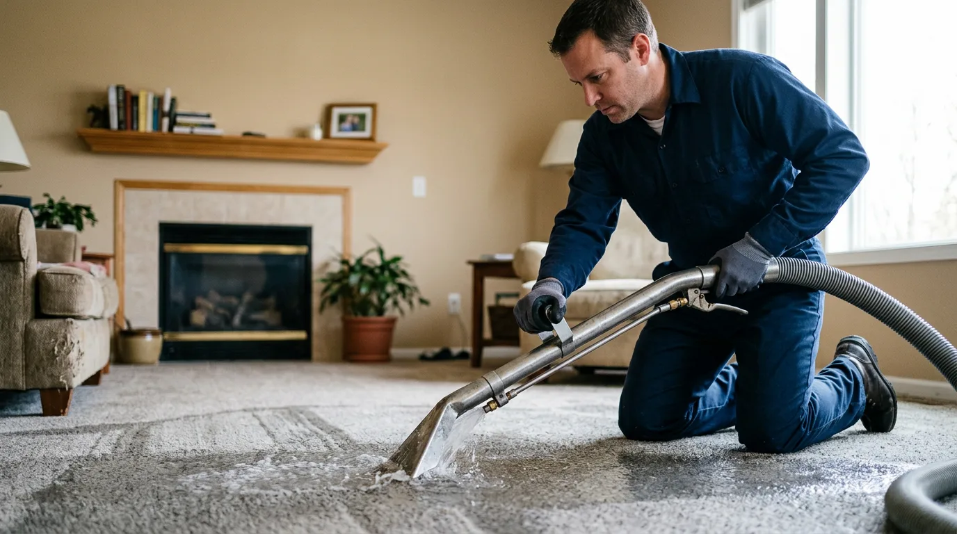 Water damage restoration technician working near Mendon, IL